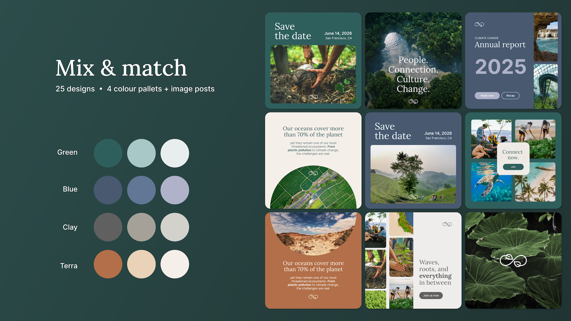 Social media Canva templates - Sustainability theme - 4 color palettes
