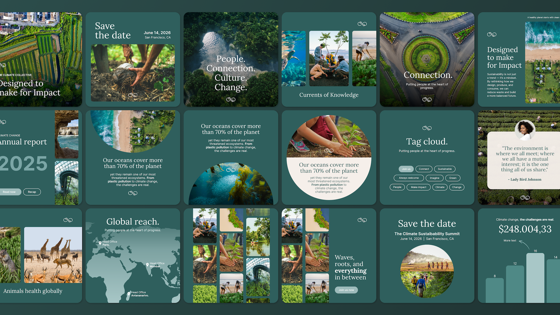 Social media Canva templates - Sustainability theme - 4 color palettes