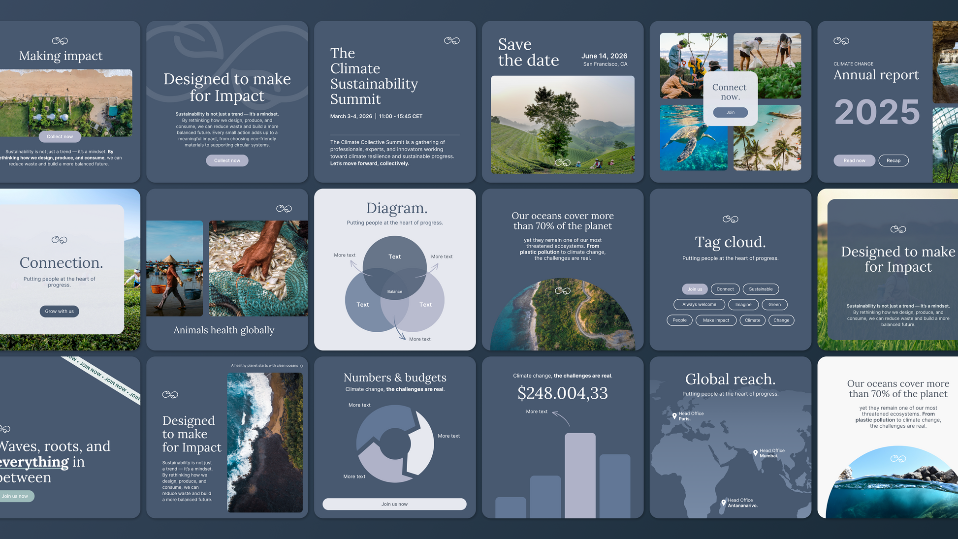Social media Canva templates - Sustainability theme - 4 color palettes
