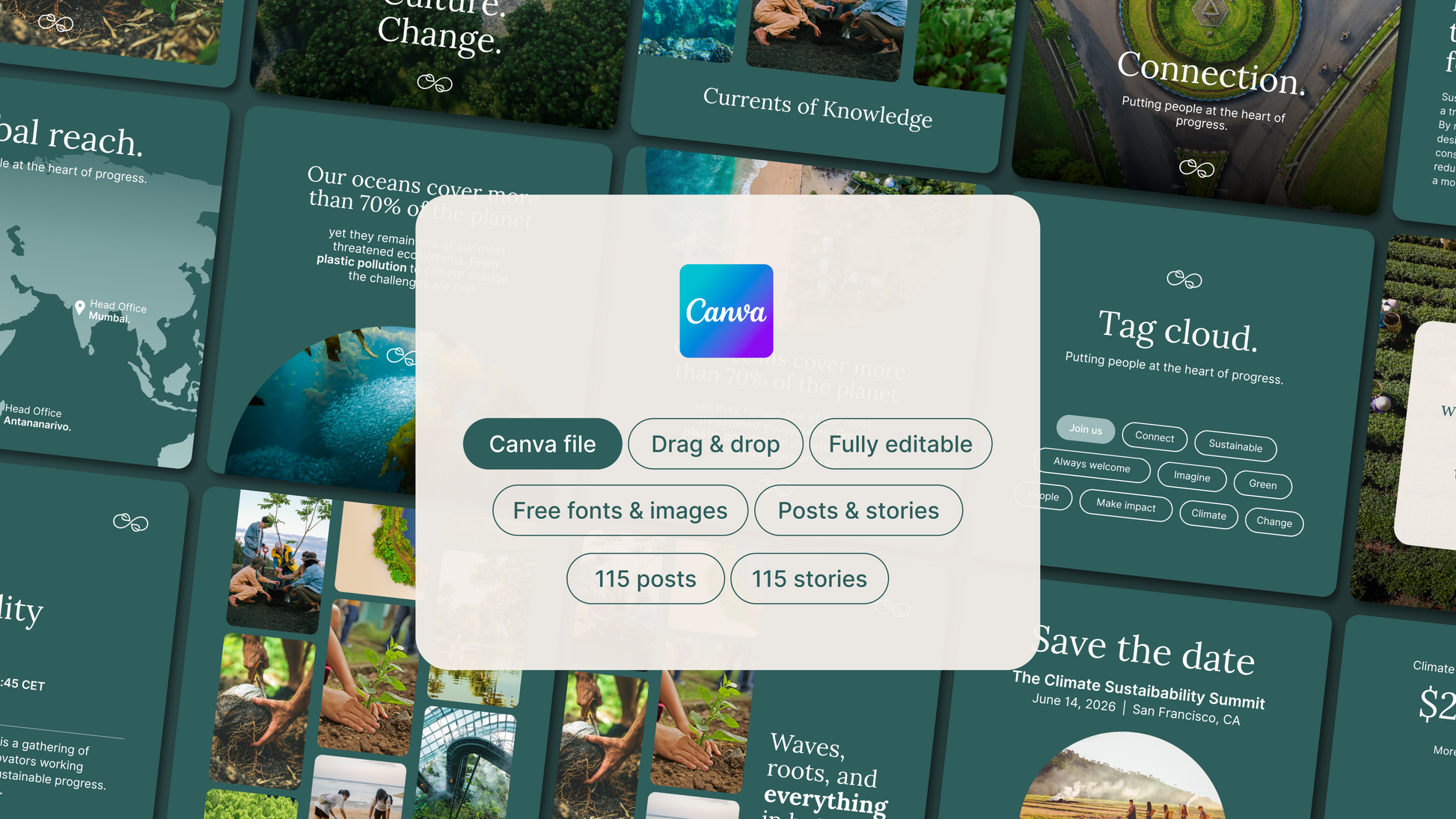 Social media Canva templates - Sustainability theme - 4 color palettes
