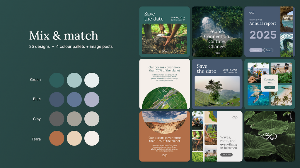 Social media Canva templates - Sustainability theme - 4 color palettes